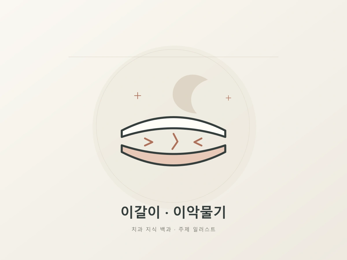 이갈이와 이악물기를 나타내는 달과 맞닿은 두 곡선의 상징 일러스트