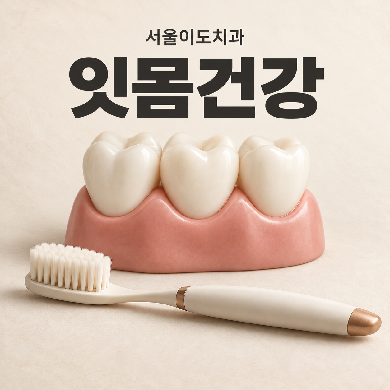 치아와 잇몸 모형, 칫솔을 표현한 일러스트